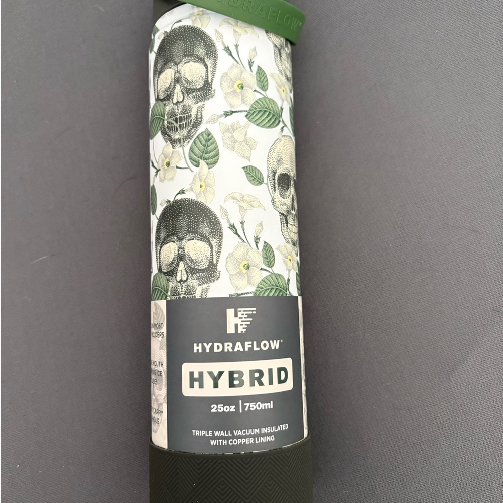 Hydraflow Hybrid Skull Botanicals Design Insulated Bottle - Cream and Green